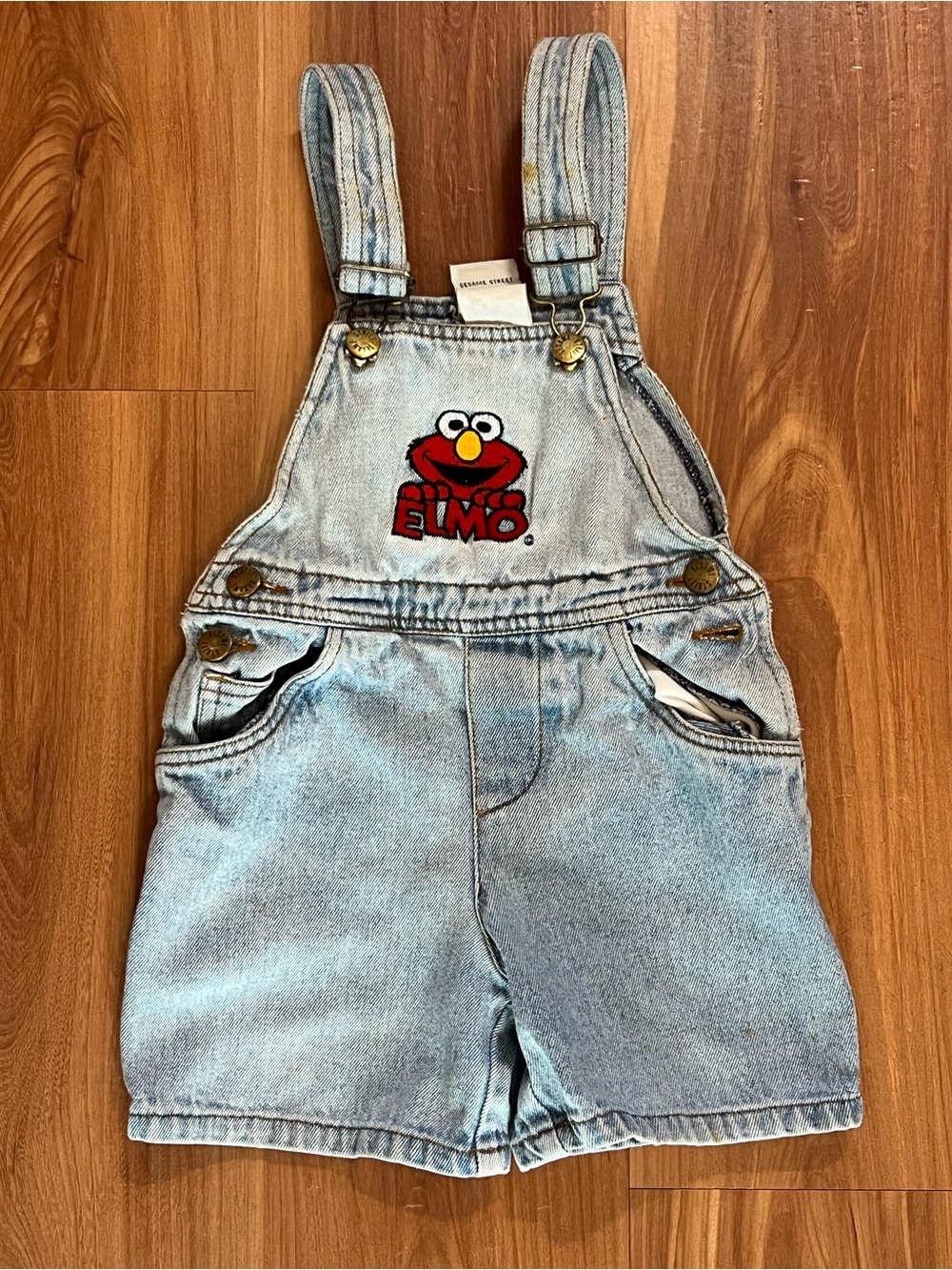 Vtg Sesame Street Elmo Blue Jean Bib Overalls Size 2T